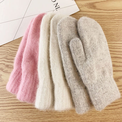 Warm Women Mittens - Ribbed Cuff Plush Faux Fur, Winter