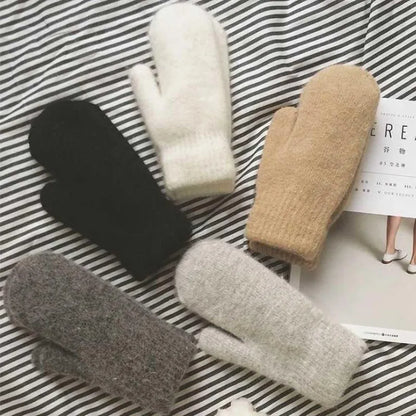 Warm Women Mittens - Ribbed Cuff Plush Faux Fur, Winter