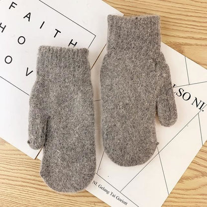 Warm Women Mittens - Ribbed Cuff Plush Faux Fur, Winter