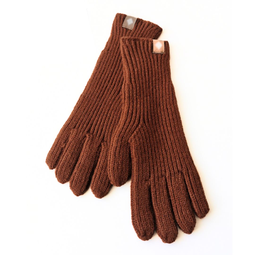 Warm Cozy Gloves - Ribbed Slim Knit, Cotton Blend, Winter