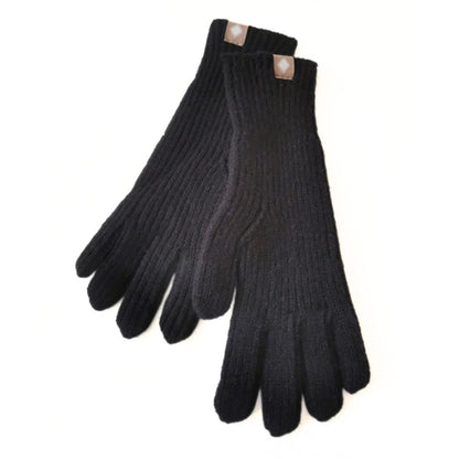 Warm Cozy Gloves - Ribbed Slim Knit, Cotton Blend, Winter