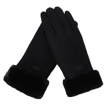 Warm Cozy Womens Gloves - Five-Finger Suede Fleece Winter