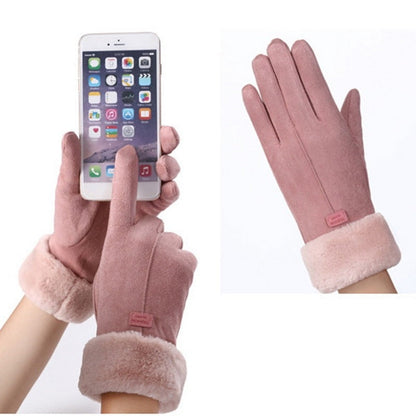 Warm Cozy Womens Gloves - Five-Finger Suede Fleece Winter