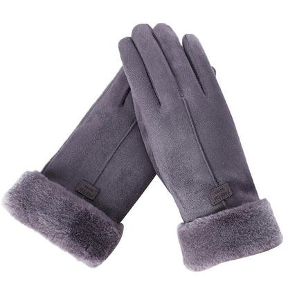 Warm Cozy Womens Gloves - Five-Finger Suede Fleece Winter