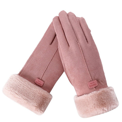 Warm Cozy Womens Gloves - Five-Finger Suede Fleece Winter