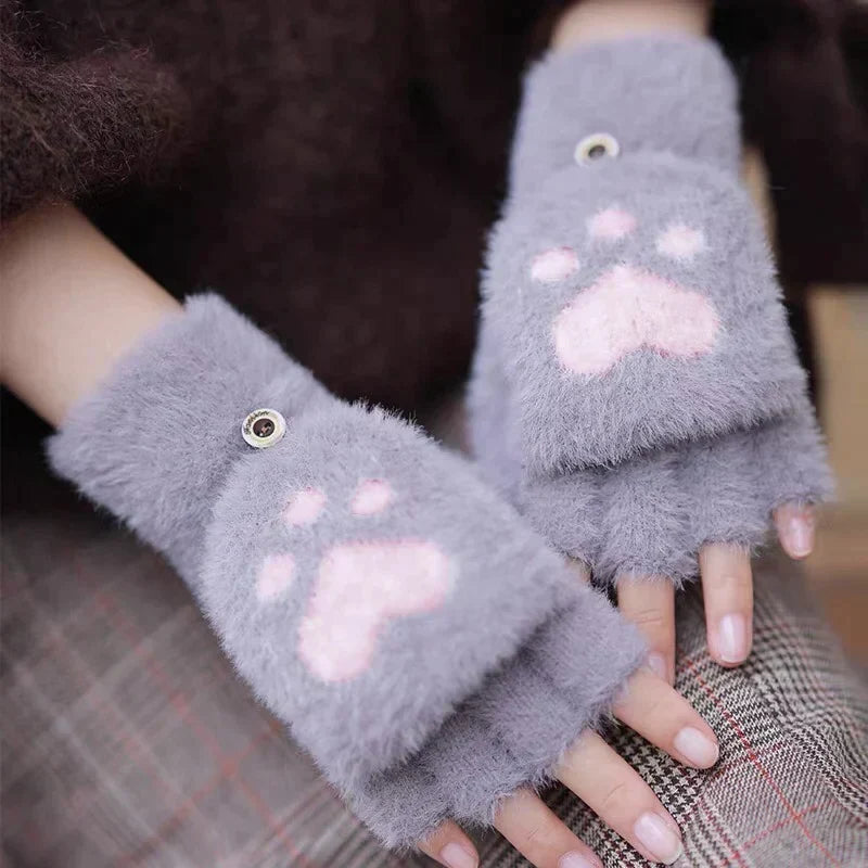 Soft Women’s Fingerless Mittens - Minky Foldover, Winter