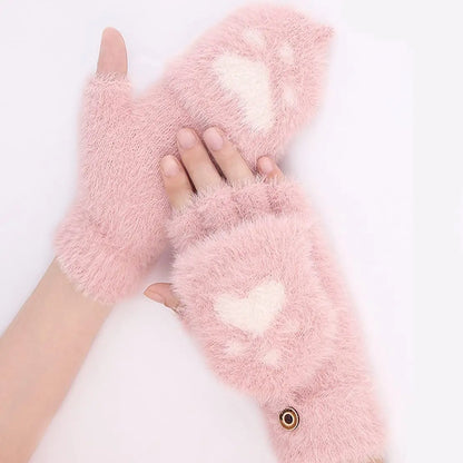 Soft Women’s Fingerless Mittens - Minky Foldover, Winter