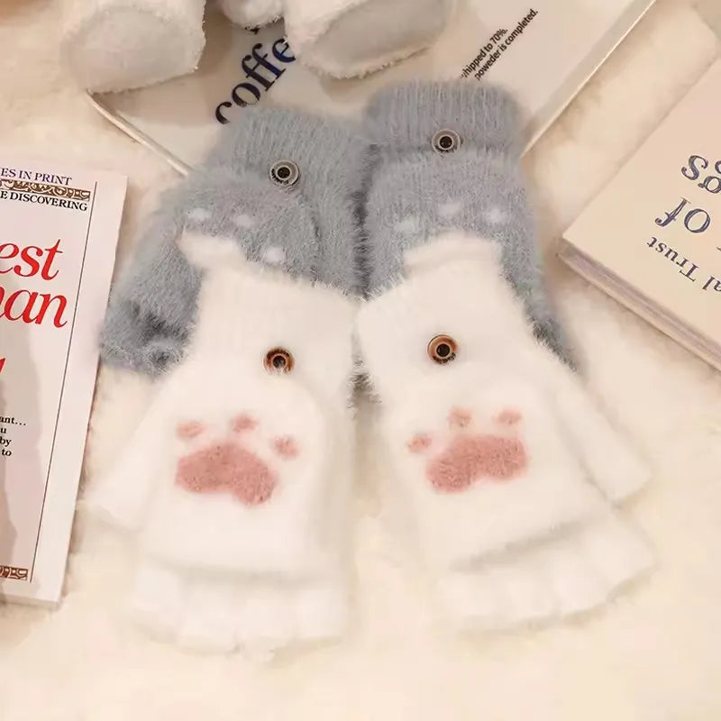 Soft Women’s Fingerless Mittens - Minky Foldover, Winter