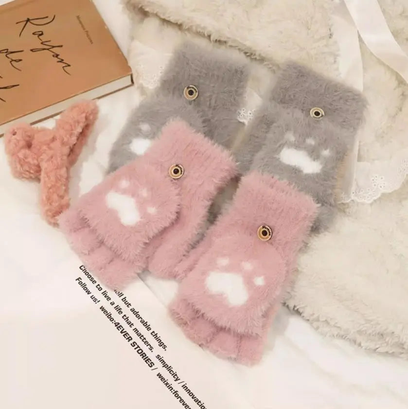 Soft Women’s Fingerless Mittens - Minky Foldover, Winter