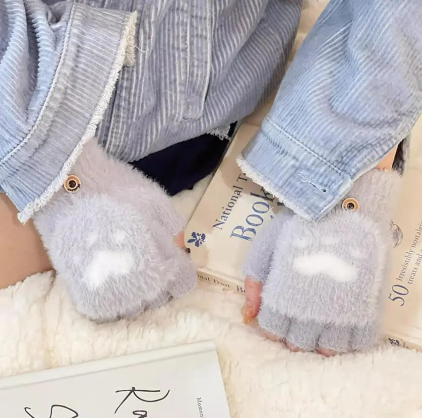 Soft Women’s Fingerless Mittens - Minky Foldover, Winter