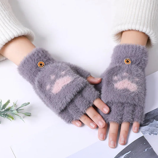 Soft Women’s Fingerless Mittens - Minky Foldover, Winter