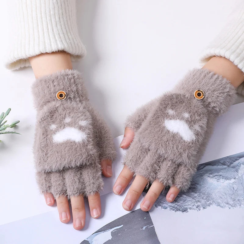 Soft Women’s Fingerless Mittens - Minky Foldover, Winter