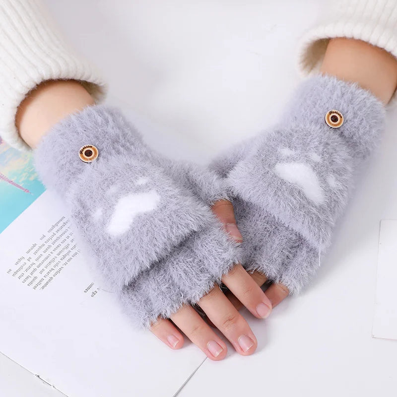 Soft Women’s Fingerless Mittens - Minky Foldover, Winter