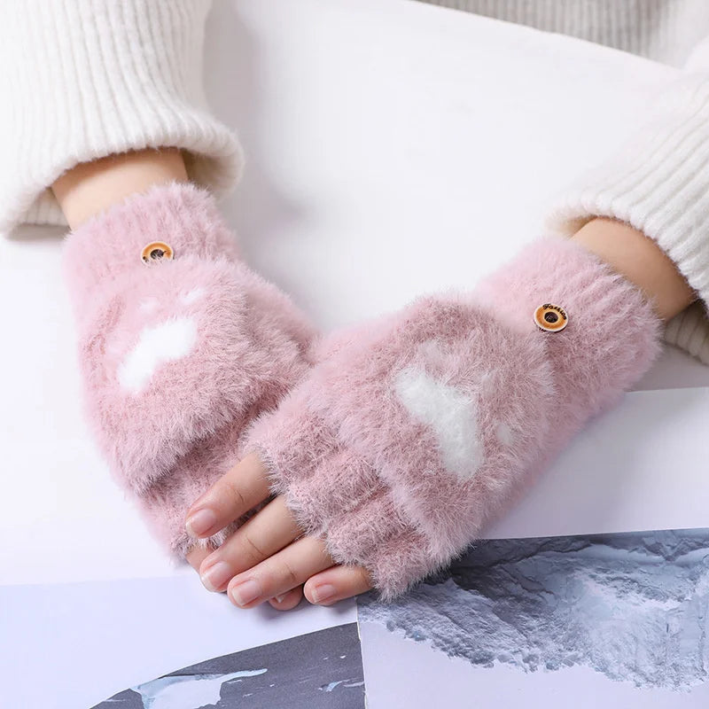 Soft Women’s Fingerless Mittens - Minky Foldover, Winter