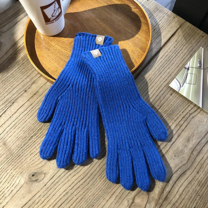 Warm Women Gloves - Ribbed Full Finger, Cotton Blend