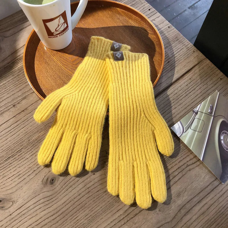 Warm Women Gloves - Ribbed Full Finger, Cotton Blend