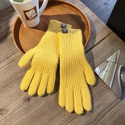 Warm Women Gloves - Ribbed Full Finger, Cotton Blend