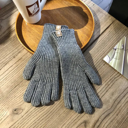 Warm Women Gloves - Ribbed Full Finger, Cotton Blend