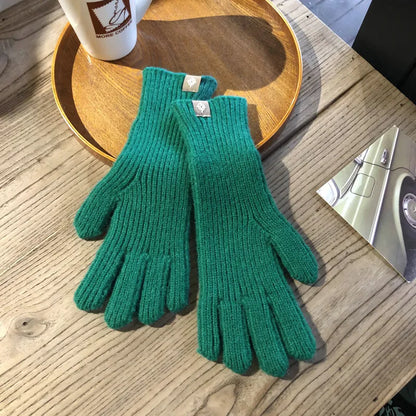 Warm Women Gloves - Ribbed Full Finger, Cotton Blend