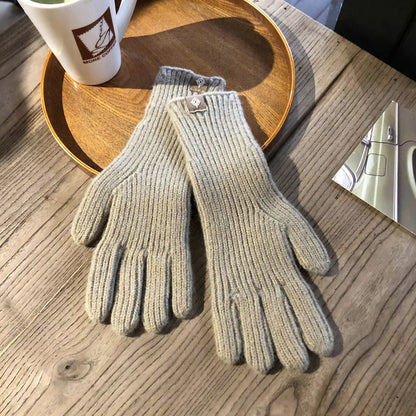 Warm Women Gloves - Ribbed Full Finger, Cotton Blend