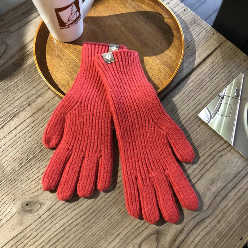 Warm Women Gloves - Ribbed Full Finger, Cotton Blend
