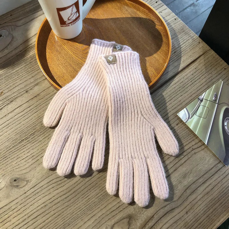 Warm Women Gloves - Ribbed Full Finger, Cotton Blend