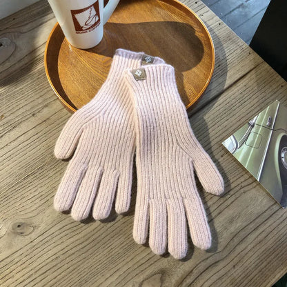 Warm Women Gloves - Ribbed Full Finger, Cotton Blend