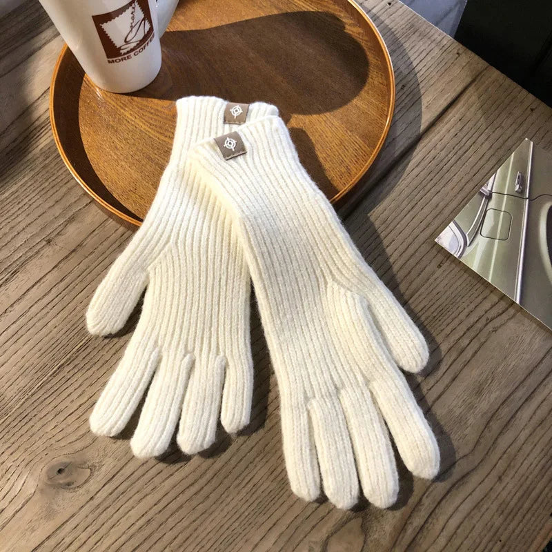 Warm Women Gloves - Ribbed Full Finger, Cotton Blend