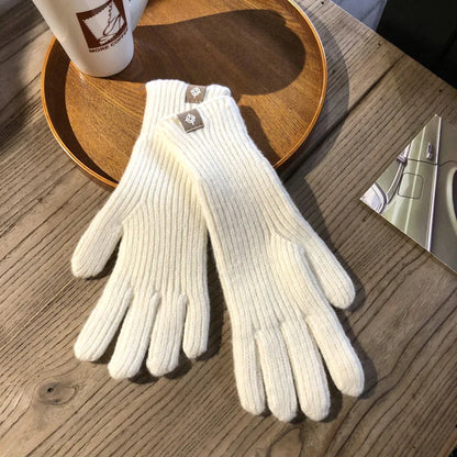 Warm Women Gloves - Ribbed Full Finger, Cotton Blend