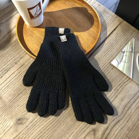 Warm Women Gloves - Ribbed Full Finger, Cotton Blend