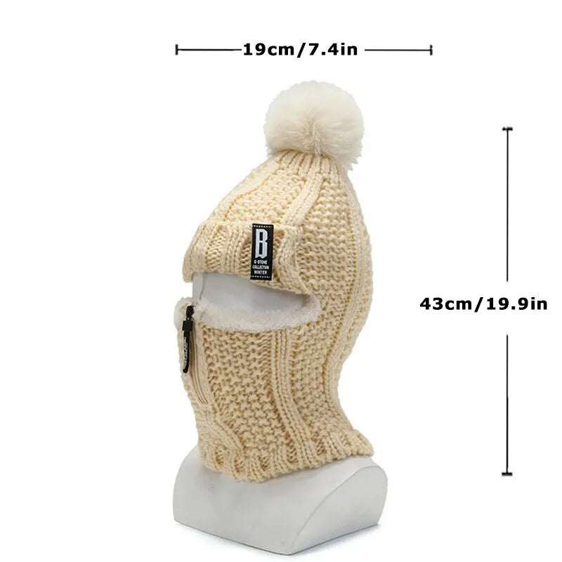 Warm Women's Knitted Balaclava - Ribbed Cotton Blend
