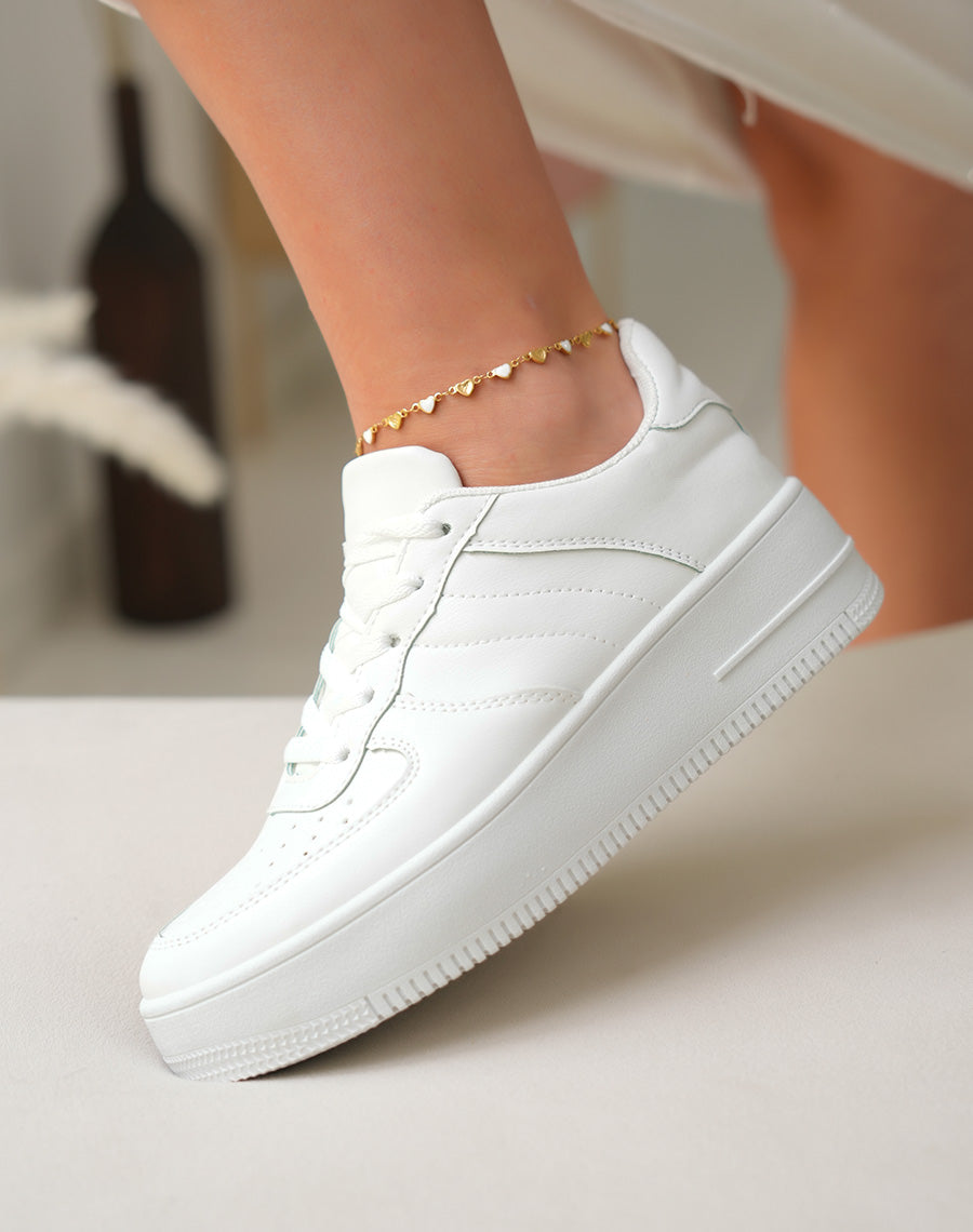 White Platform Sneakers for Women, Comfortable Casual Footwear with Versatile Design and 45 cm Height-3