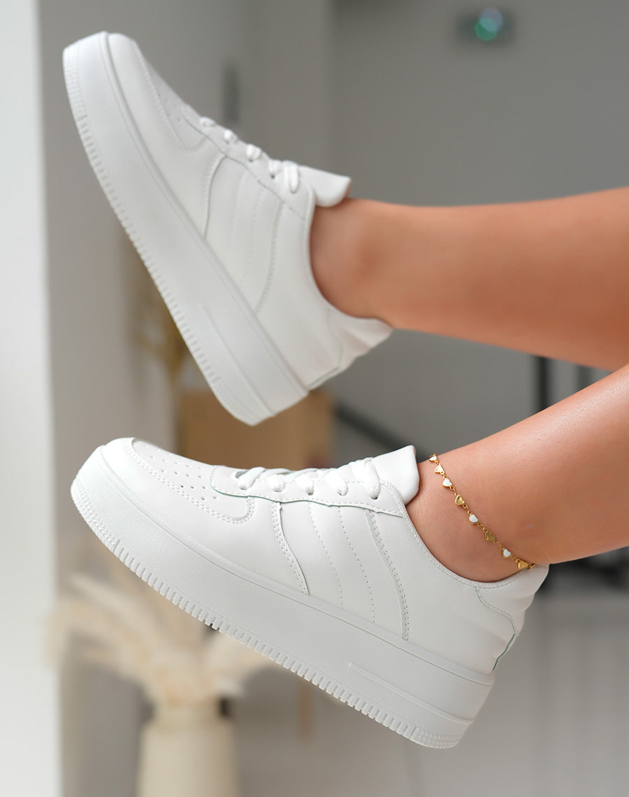 White Platform Sneakers for Women, Comfortable Casual Footwear with Versatile Design and 45 cm Height-5