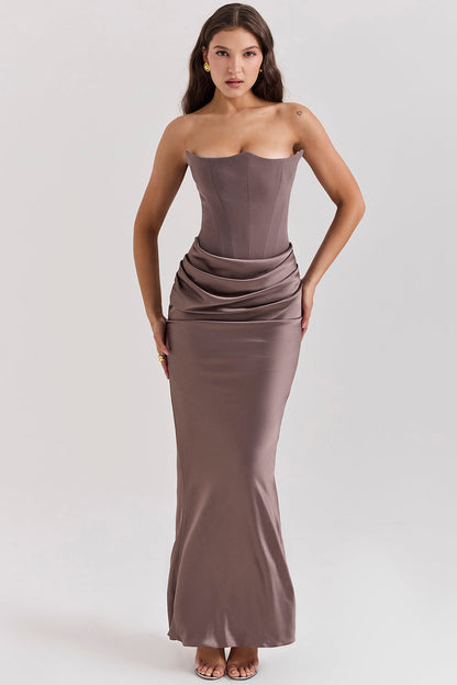 Strapless Corset Maxi Dress for Women, Elegant Long Dress with Tailored Fit for Formal Occasions-3