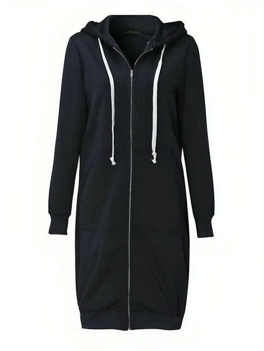 Soft Women Long Zip Hoodie - Relaxed Fit, Cotton Blend