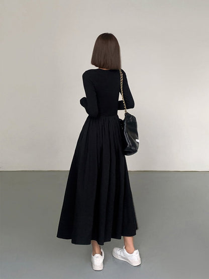 Variant image for Long Sleeve Women's Dress with Pockets, Elegant Knee-Length Formal Dress for Work and Casual Events-3
