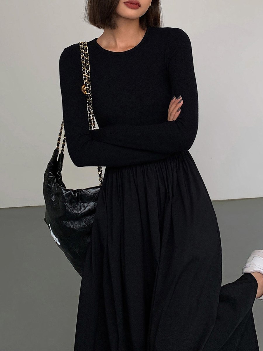 Variant image for Long Sleeve Women's Dress with Pockets, Elegant Knee-Length Formal Dress for Work and Casual Events-4