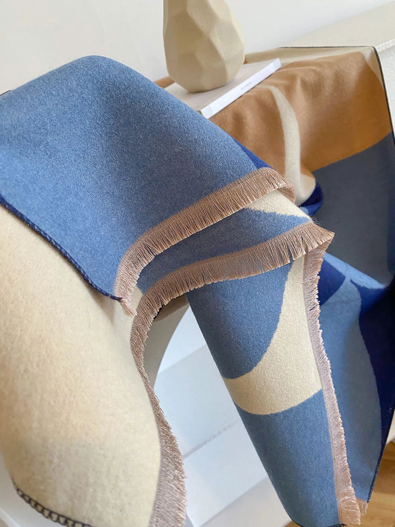 Oversized Womens Scarf - Reversible Geometric Cashmere