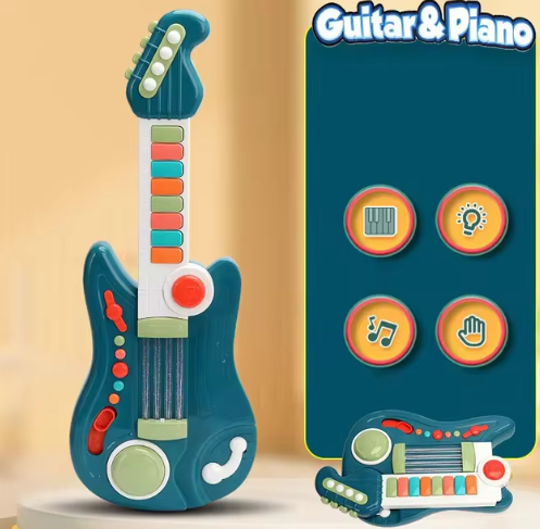 Giocattolo musicale multifunzionale 3 in 1 per bambini: set pieghevole per chitarra, pianoforte e batteria, regalo di compleanno perfetto per ragazzi e ragazze dai 3 anni in su