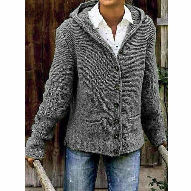 Soft Women's Hooded Knit Coat - Cotton Blend, For Fall