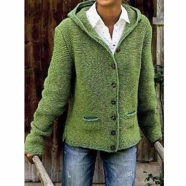 Soft Women's Hooded Knit Coat - Cotton Blend, For Fall