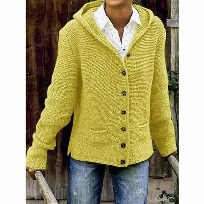 Soft Women's Hooded Knit Coat - Cotton Blend, For Fall