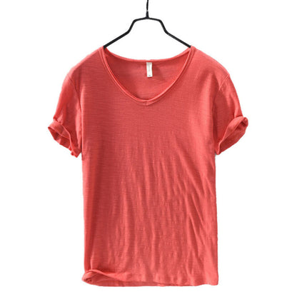 Variant image for Men's V-Neck Linen Cotton Shirt, Lightweight Short Sleeve Slim-Fit Casual Top for Summer-41