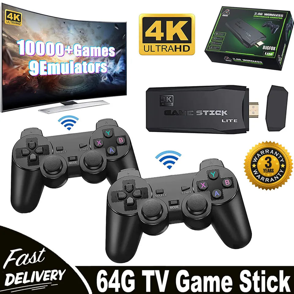 4K TV Game Stick 64GB Retro Gaming Console – TikTok Viral Fall 2025, 20,000+ Games, Includes 2 Wireless Controllers