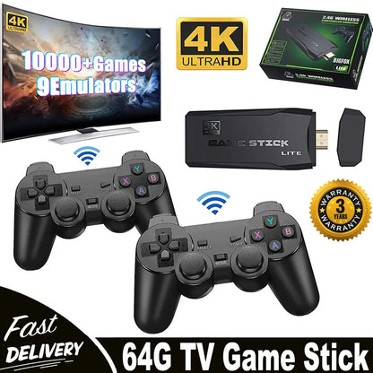 4K TV Game Stick 64GB Retro Gaming Console – TikTok Viral Fall 2025, 20,000+ Games, Includes 2 Wireless Controllers