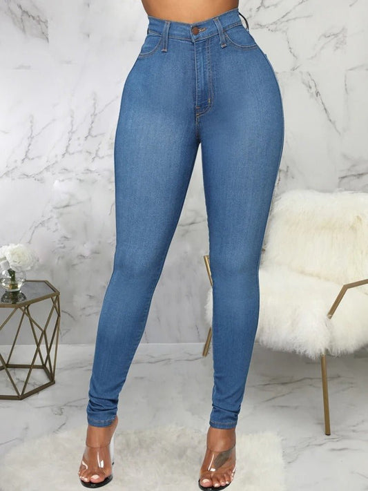 High Waist Skinny Stretch Jeans for Women, Comfortable Fit, Versatile Blue, Black, Grey, Sizes XS-XL-1