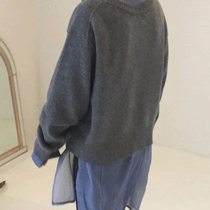 Soft Relaxed Women’s Cardigan - Asymmetrical Button, Knit
