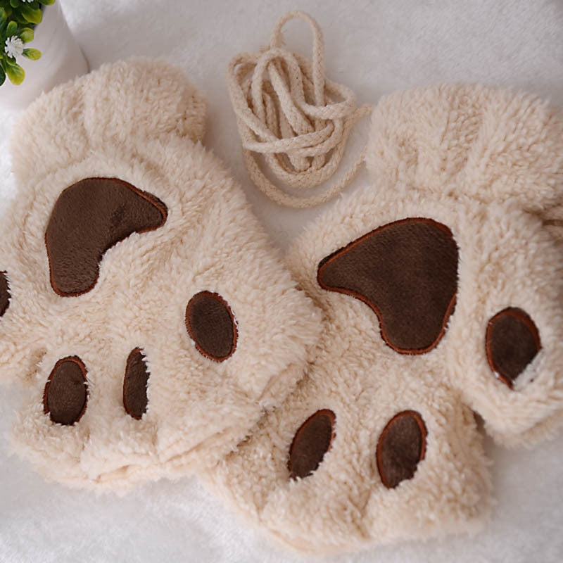 Soft Cozy Women Fingerless Gloves - Cat-Claw Fleece Winter
