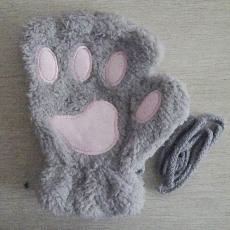 Soft Cozy Women Fingerless Gloves - Cat-Claw Fleece Winter