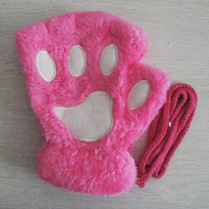 Soft Cozy Women Fingerless Gloves - Cat-Claw Fleece Winter